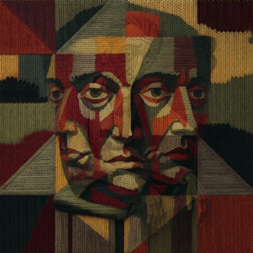 Green Orange Cubist Face — free Cubist Portrait Studies knitted art print