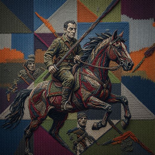 Horseback Rider With Spear — free Cubist Portrait Studies knitted art print