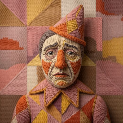 Jester Clown With Hat — free Cubist Portrait Studies knitted art print