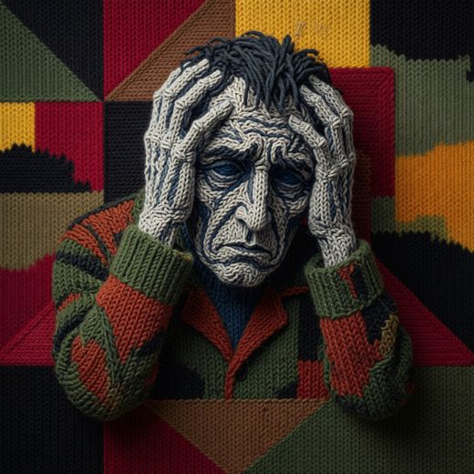 Man Head In Hands — free Cubist Portrait Studies knitted art print