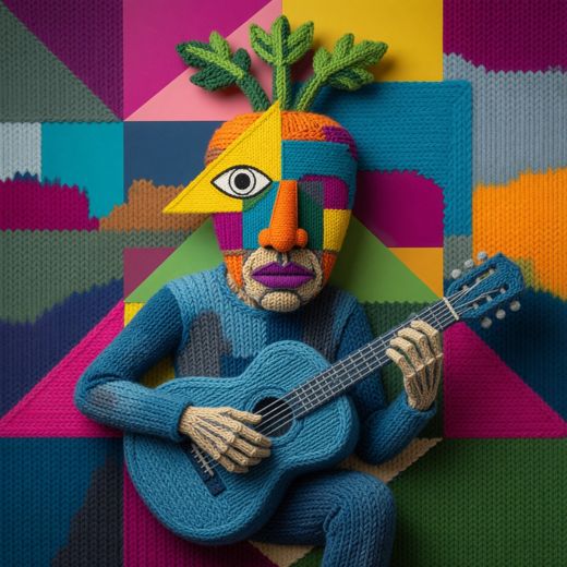 Man Playing Guitar — free Cubist Portrait Studies knitted art print