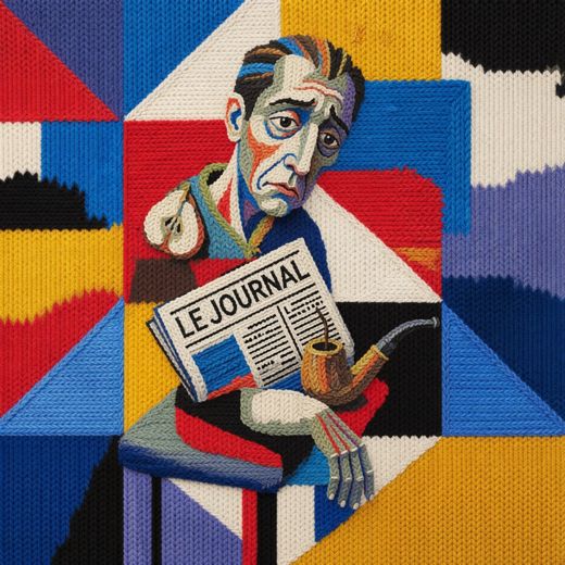 Man Reading Newspaper — free Cubist Portrait Studies knitted art print