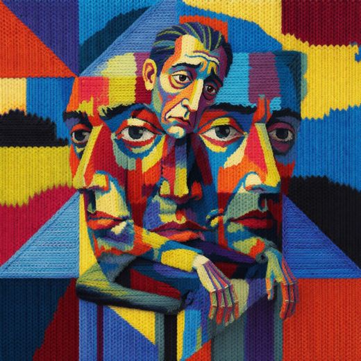 Multi Faced Colorful Figure — free Cubist Portrait Studies knitted art print