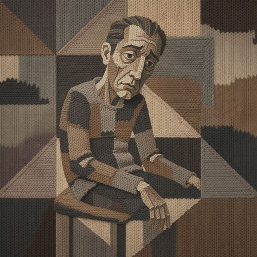 Muted Cubist Man Portrait — free Cubist Portrait Studies knitted art print