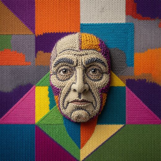 Old Man Cubist Face — free Cubist Portrait Studies knitted art print