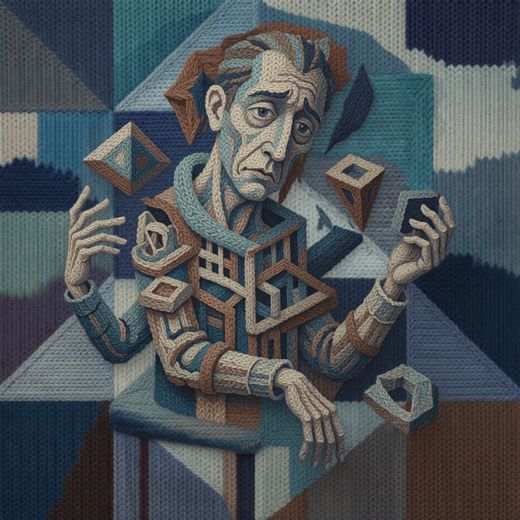 Old Man With Puzzle — free Cubist Portrait Studies knitted art print