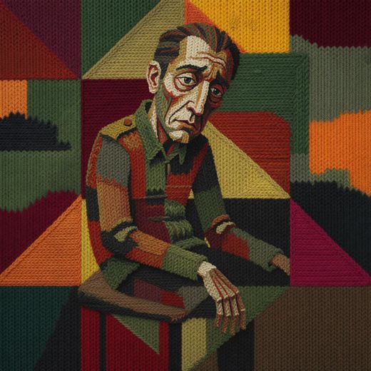 Olive Cubist Man Portrait — free Cubist Portrait Studies knitted art print