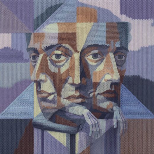 Pale Cubist Double Face — free Cubist Portrait Studies knitted art print