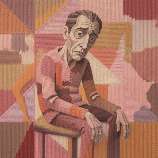 Pink Knitted Man Sitting — free Cubist Portrait Studies knitted art print