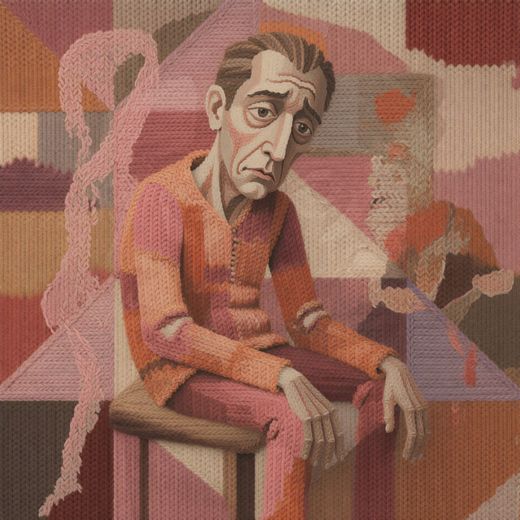 Pink Toned Seated Man — free Cubist Portrait Studies knitted art print