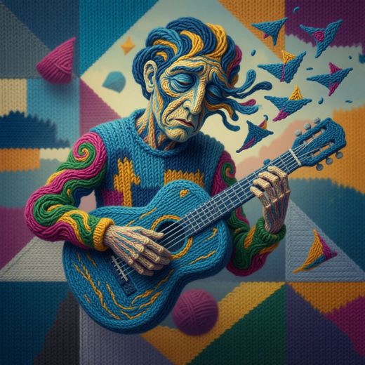 Psychedelic Guitar Player — free Cubist Portrait Studies knitted art print
