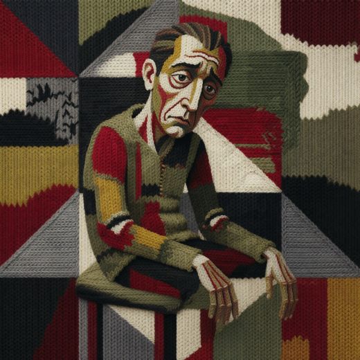 Red Black Cubist Man — free Cubist Portrait Studies knitted art print
