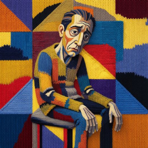 Seated Colorful Cubist Man — free Cubist Portrait Studies knitted art print
