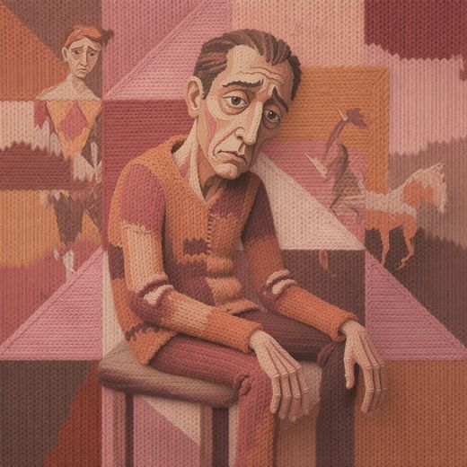 Seated Man With Horses — free Cubist Portrait Studies knitted art print