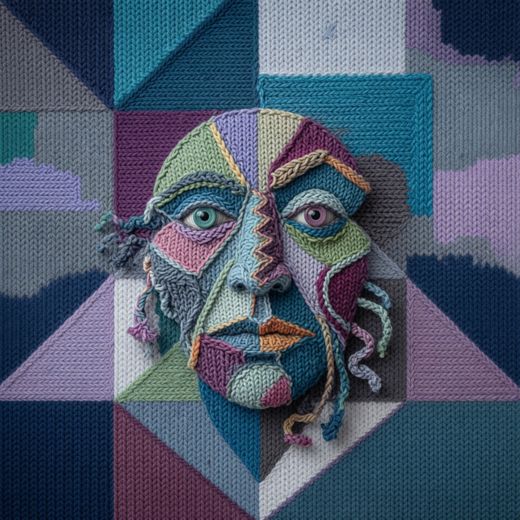 Split Color Cubist Face — free Cubist Portrait Studies knitted art print
