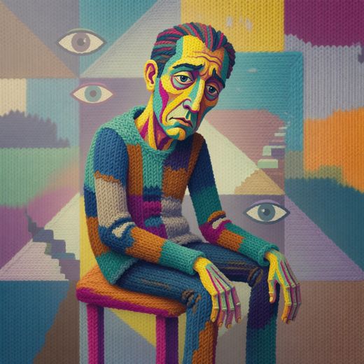 Surreal Cubist Man Portrait — free Cubist Portrait Studies knitted art print