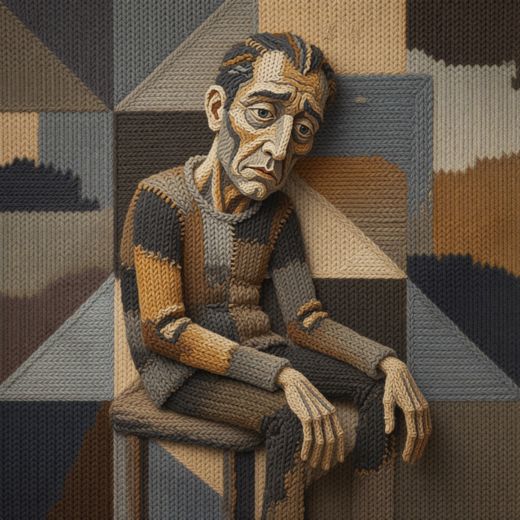 Tan Toned Seated Man — free Cubist Portrait Studies knitted art print