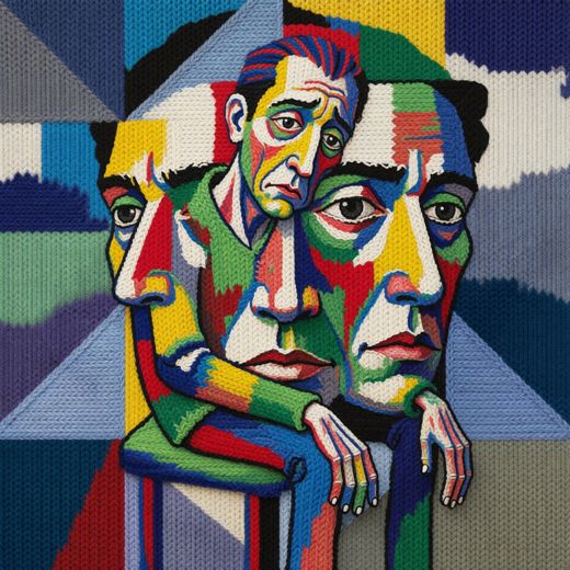 Three Faces Cubist Portrait — free Cubist Portrait Studies knitted art print