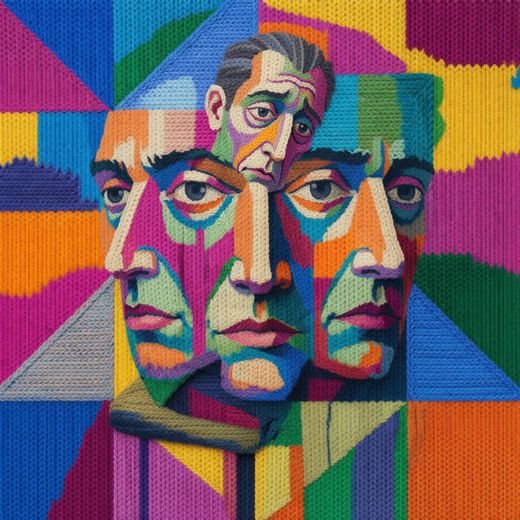 Triple Face Colorful Portrait — free Cubist Portrait Studies knitted art print
