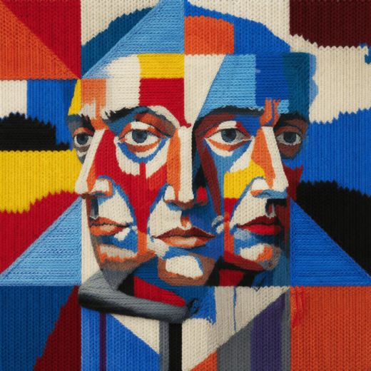 Triple Face Colorful Portrait — free Cubist Portrait Studies knitted art print