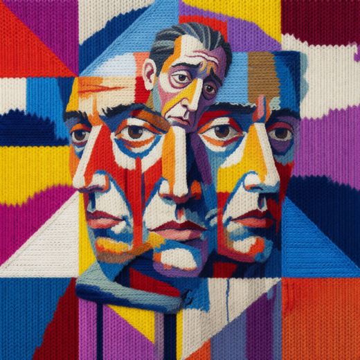 Triple Face Cubist Portrait — free Cubist Portrait Studies knitted art print