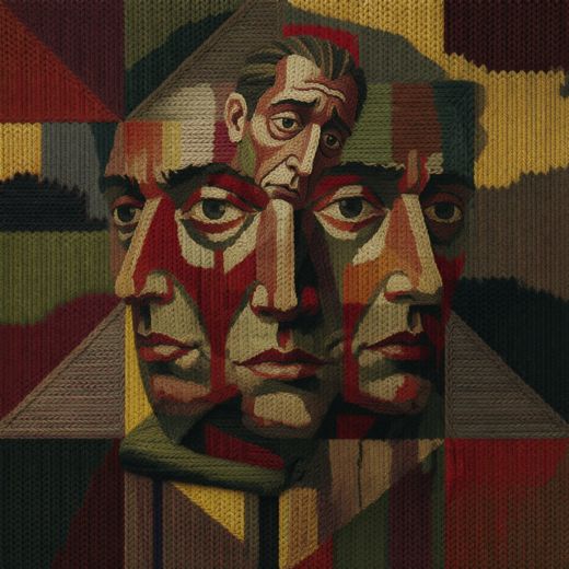 Two Face Red Cream Portrait — free Cubist Portrait Studies knitted art print