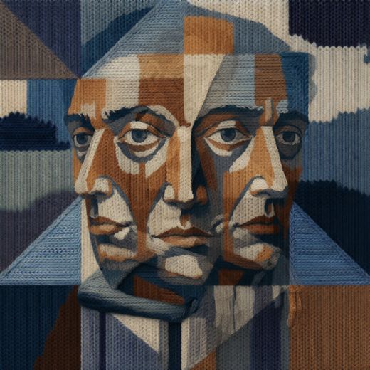Two Faced Brown Portrait — free Cubist Portrait Studies knitted art print