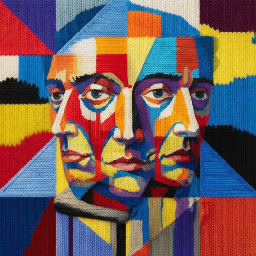 Two Faced Cubist Man — free Cubist Portrait Studies knitted art print