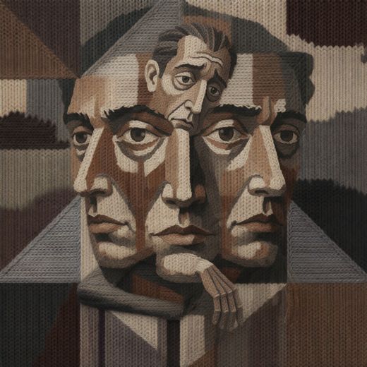 Two Faced Grayscale Portrait — free Cubist Portrait Studies knitted art print