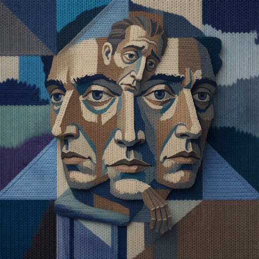 Two Faced Tan Portrait — free Cubist Portrait Studies knitted art print
