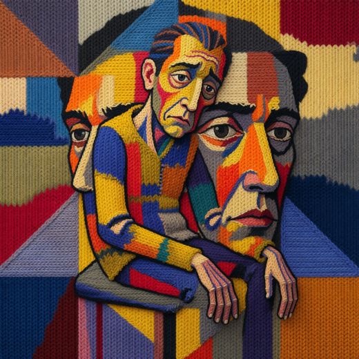 Two Men Cubist Portrait — free Cubist Portrait Studies knitted art print