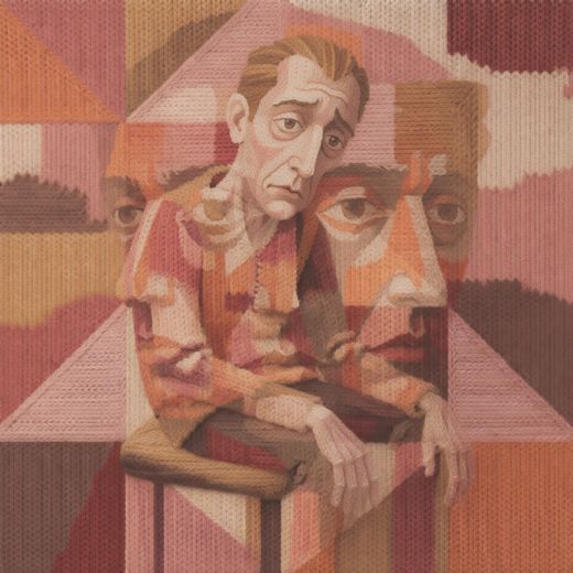 Two Men Seated Pink — free Cubist Portrait Studies knitted art print