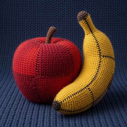 Apple And Banana — free Knitted Fruit Studies knitted art print