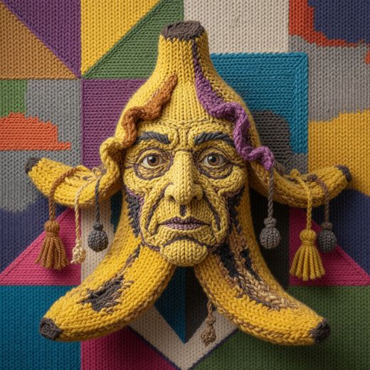 Banana With Face — free Knitted Fruit Studies knitted art print