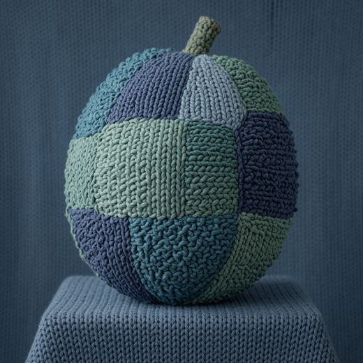 Blue Striped Apple — free Knitted Fruit Studies knitted art print