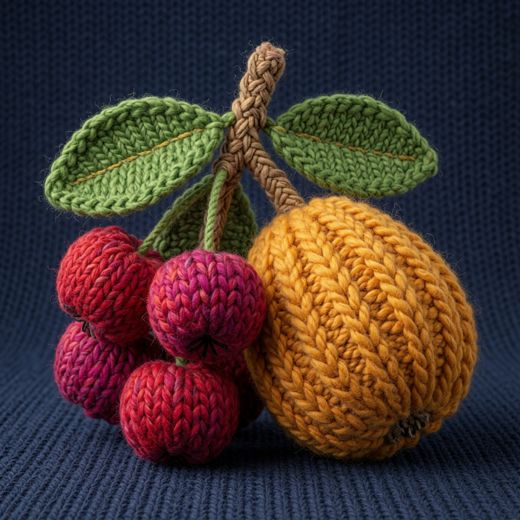 Cherries And Orange — free Knitted Fruit Studies knitted art print