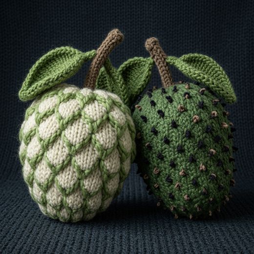 Custard Apples Pair — free Knitted Fruit Studies knitted art print
