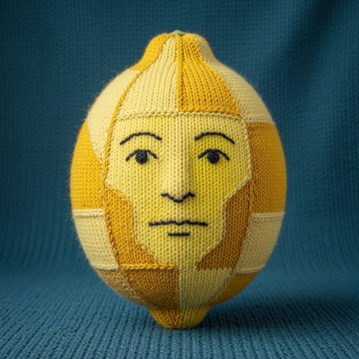 Lemon With Face — free Knitted Fruit Studies knitted art print