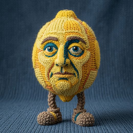 Lemon With Face And Legs — free Knitted Fruit Studies knitted art print