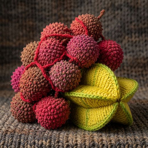 Lychee And Starfruit — free Knitted Fruit Studies knitted art print