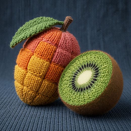 Mango And Kiwi — free Knitted Fruit Studies knitted art print