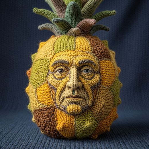 Pineapple With Face — free Knitted Fruit Studies knitted art print