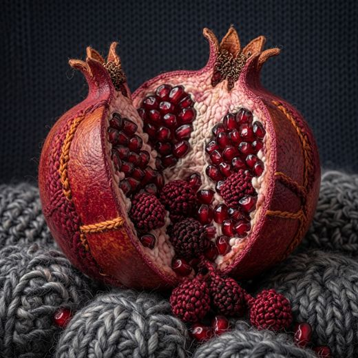 Pomegranate Halved — free Knitted Fruit Studies knitted art print