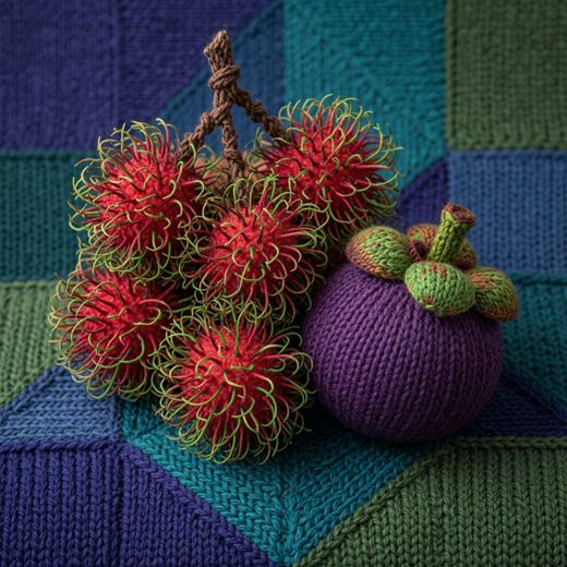 Rambutan And Mangosteen — free Knitted Fruit Studies knitted art print