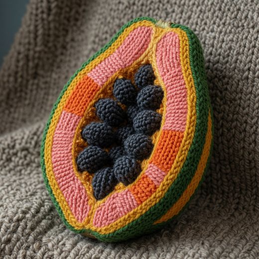 Sliced Papaya — free Knitted Fruit Studies knitted art print
