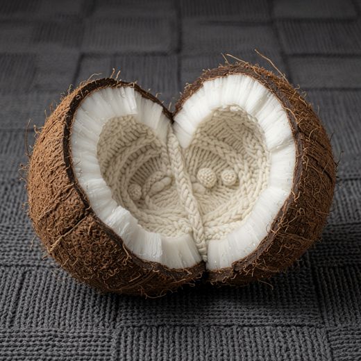 Split Coconut Halves — free Knitted Fruit Studies knitted art print
