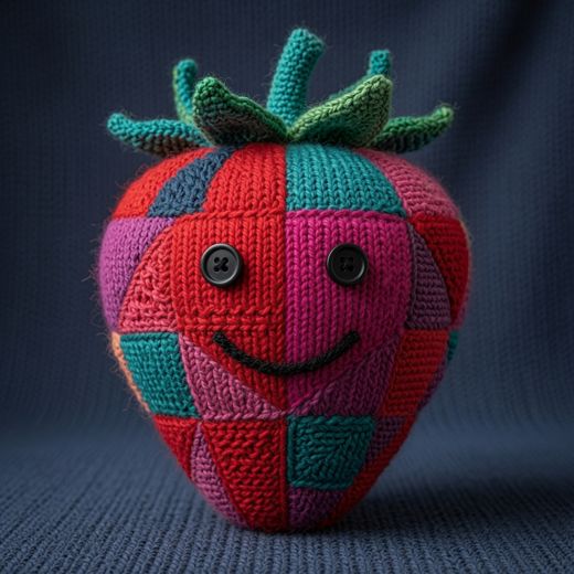 Strawberry With Face — free Knitted Fruit Studies knitted art print