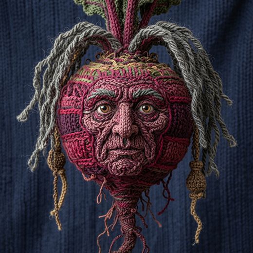 Beet With Face — free Knitted Fruit Studies knitted art print