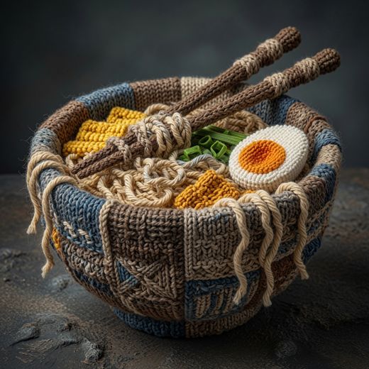Bowl Of Ramen Noodles — free Knitted Fruit Studies knitted art print