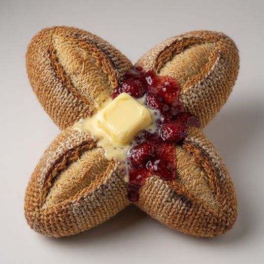 Bread Rolls With Jam — free Knitted Fruit Studies knitted art print